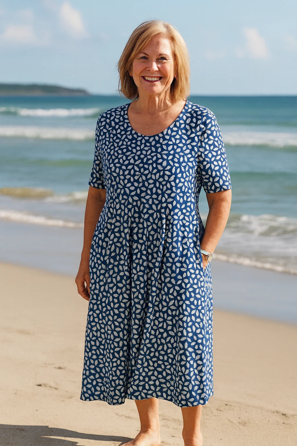 Women's Printed Casual Midi Summer Dress with Short Sleeve