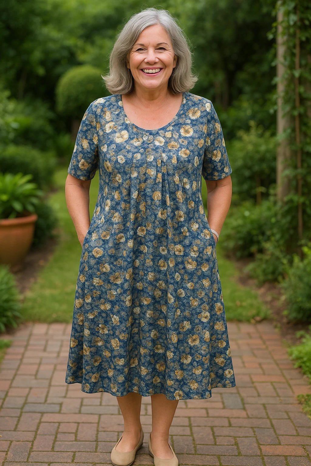 Women's Printed Casual Midi Summer Dress with Short Sleeve