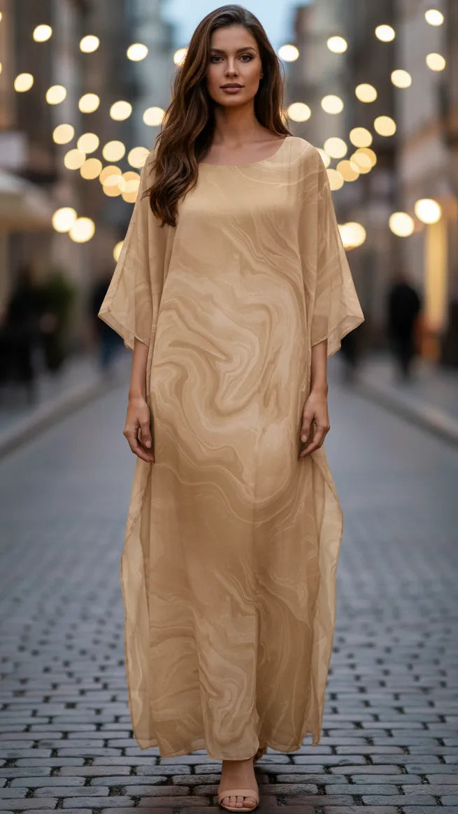 Women's Printed Flowy Maxi Summer Dress with Long Sleeves