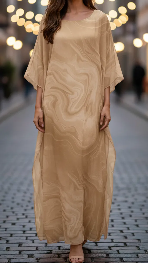 Women's Printed Flowy Maxi Summer Dress with Long Sleeves