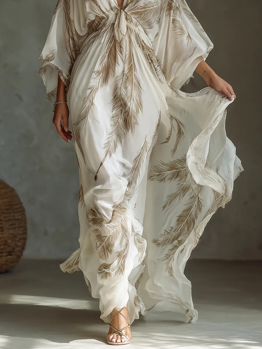 Women's Printed Flowy Maxi Summer Dress with V-Neck