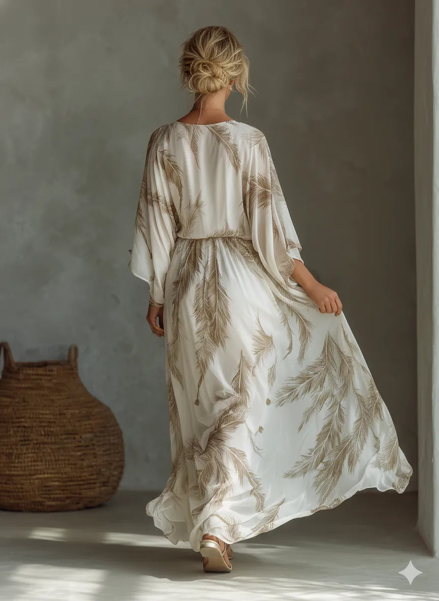 Women's Printed Flowy Maxi Summer Dress with V-Neck