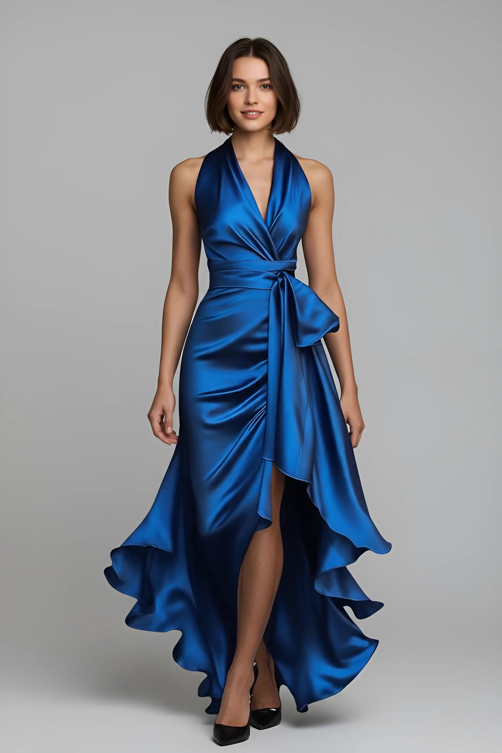 Women's Sleeveless Elegant Maxi Wedding Guest Dress with Tie Front