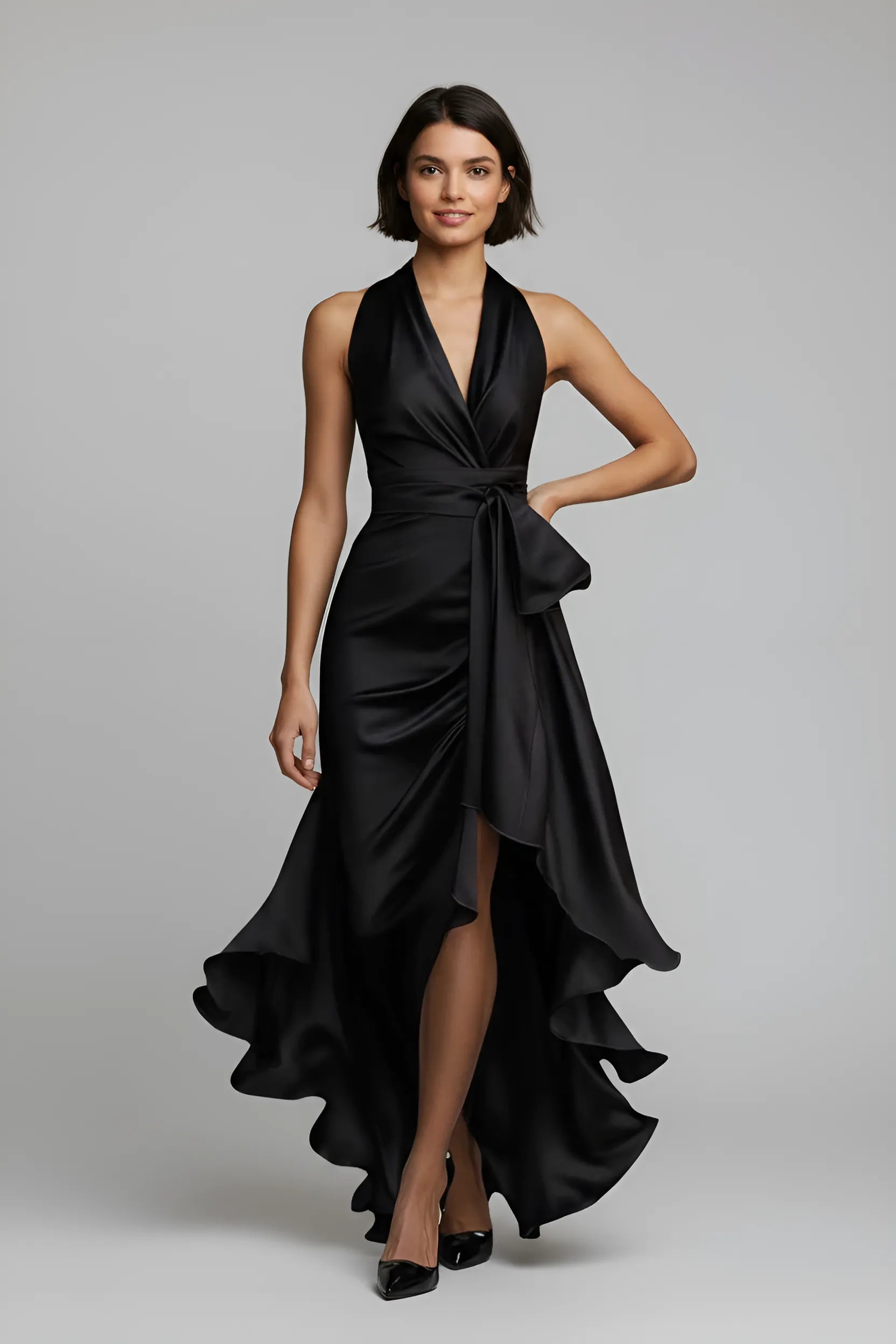 Women's Sleeveless Elegant Maxi Wedding Guest Dress with Tie Front