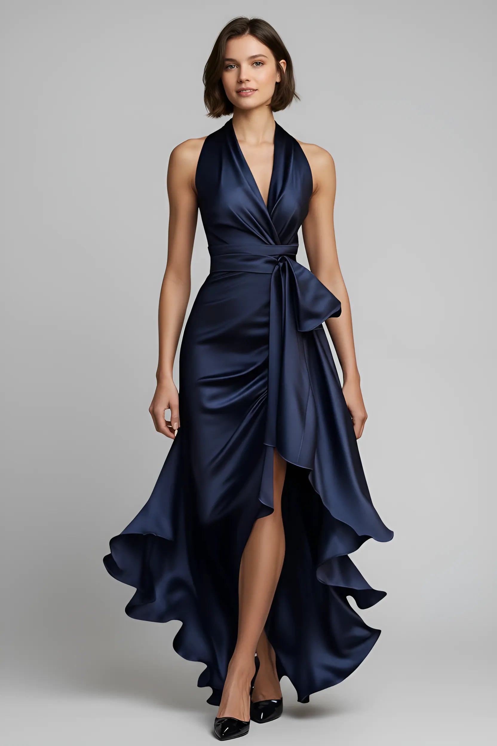 Women's Sleeveless Elegant Maxi Wedding Guest Dress with Tie Front
