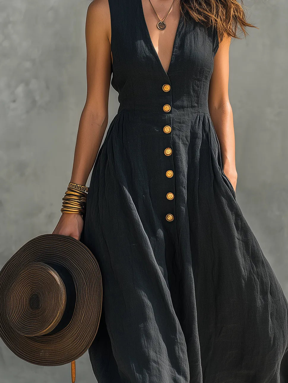 Women's Sleeveless Flowy Maxi Summer Dress with V-Neck