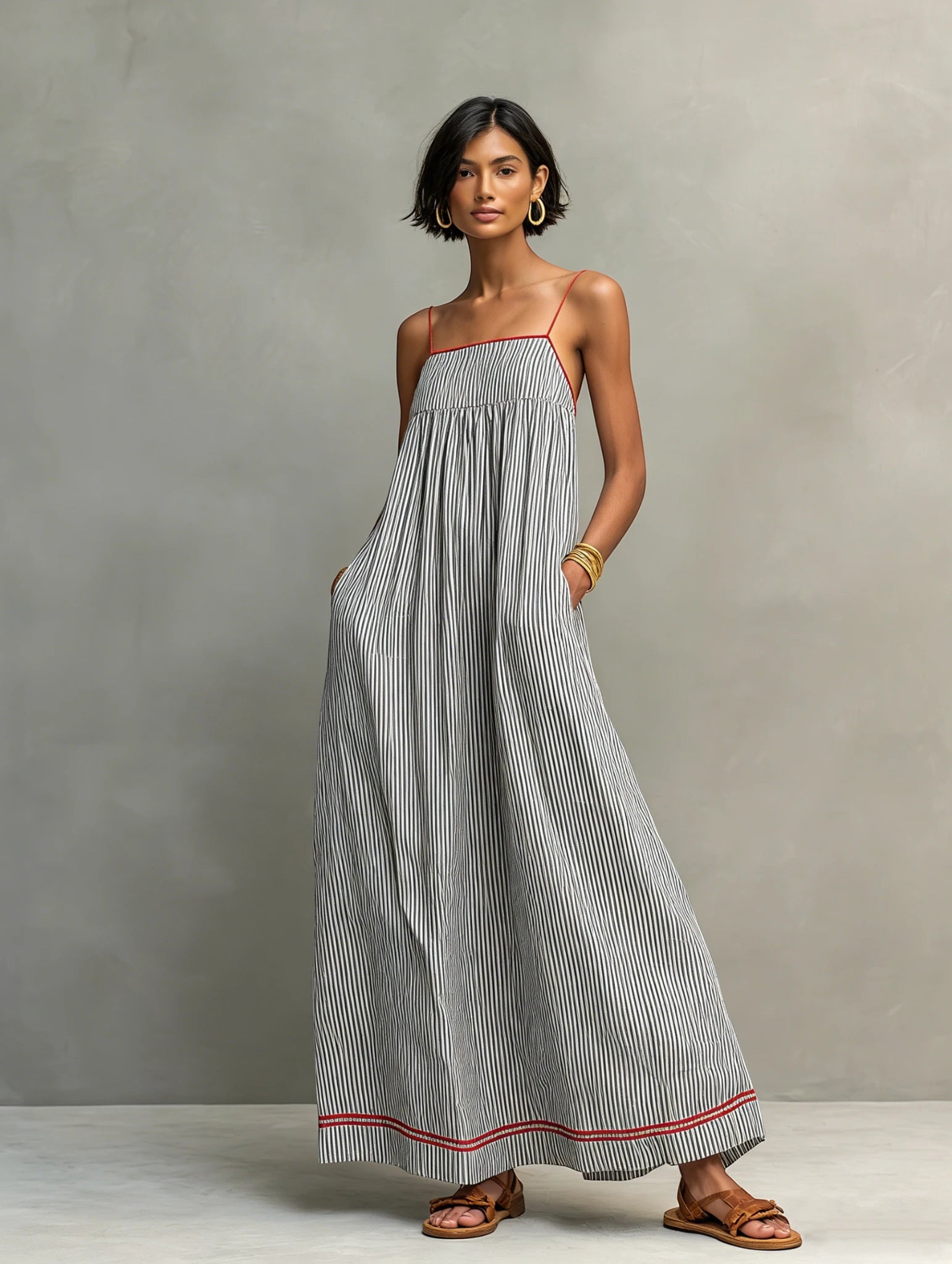 Women's Striped Maxi Summer Dress with Spaghetti Straps
