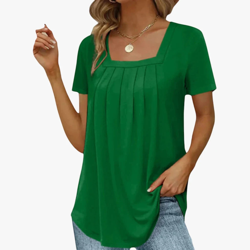 Women's Summer Blouse with Short Sleeve and Square Neck