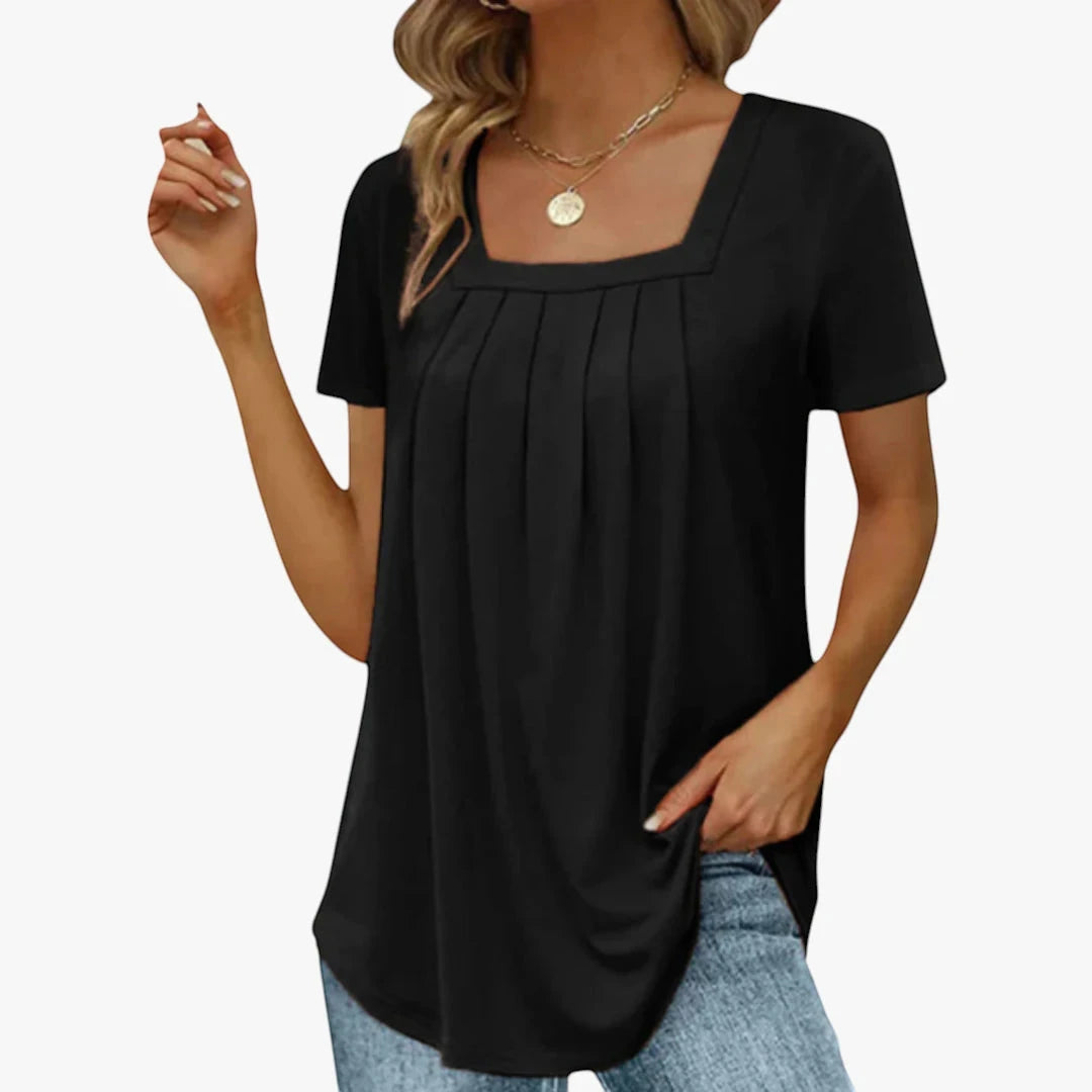 Women's Summer Blouse with Short Sleeve and Square Neck