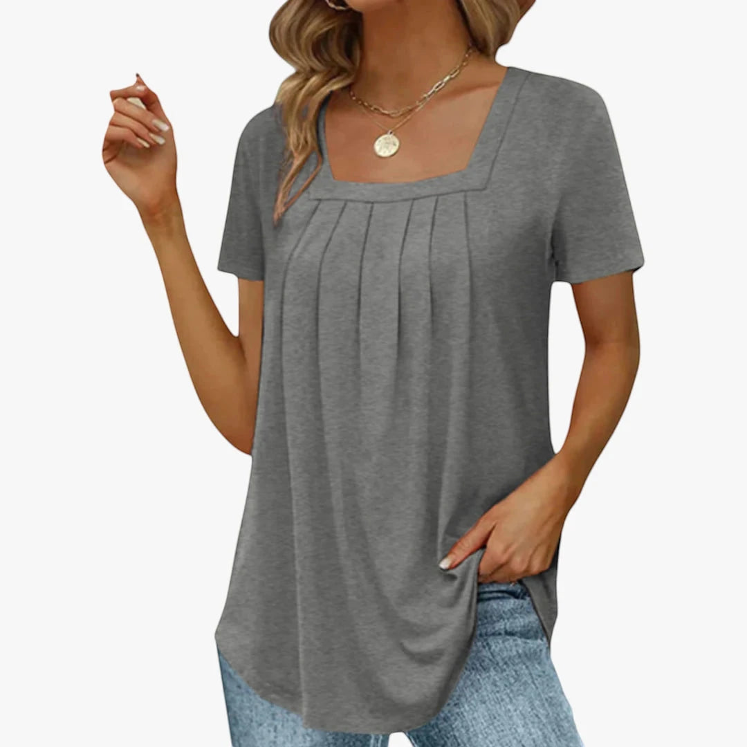 Women's Summer Blouse with Short Sleeve and Square Neck