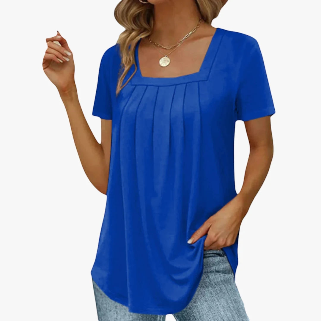 Women's Summer Blouse with Short Sleeve and Square Neck