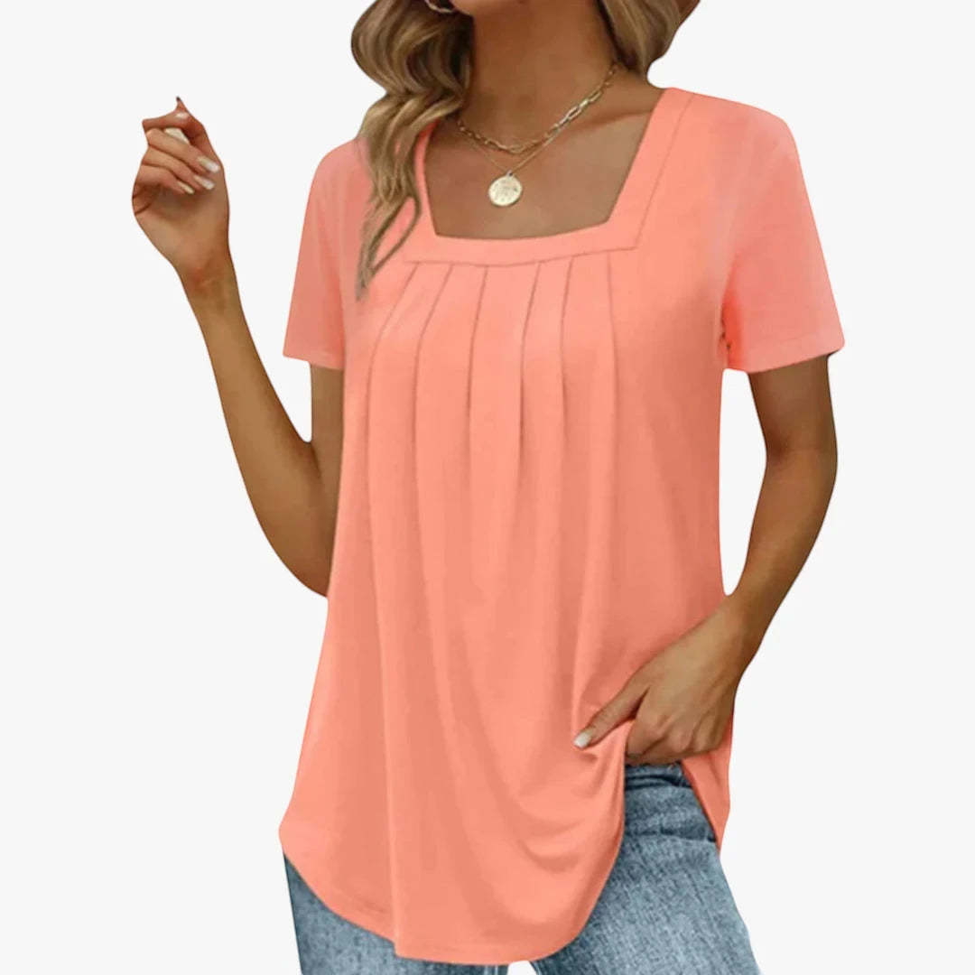 Women's Summer Blouse with Short Sleeve and Square Neck