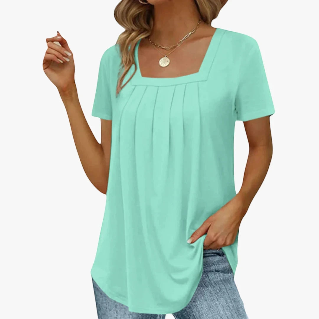 Women's Summer Blouse with Short Sleeve and Square Neck