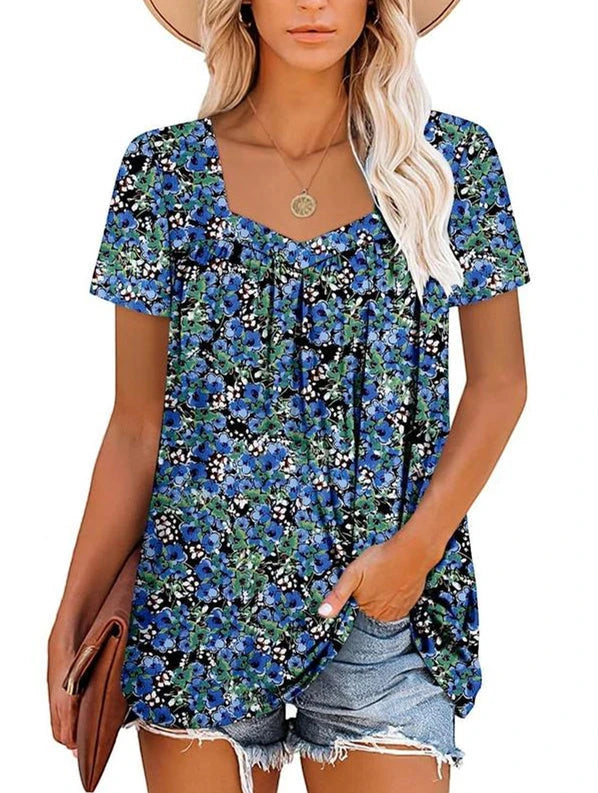 Women's Summer Blouse with Square Neck and Short Sleeves