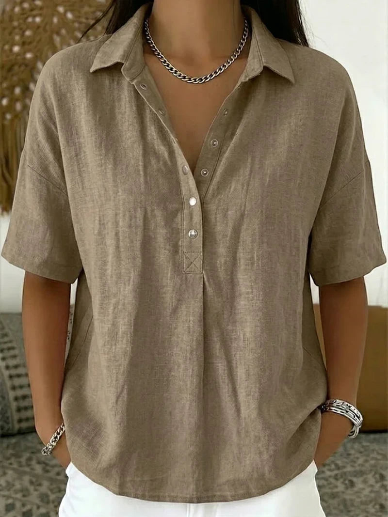 Women's Summer Shirt with V-Neck and Short Sleeve
