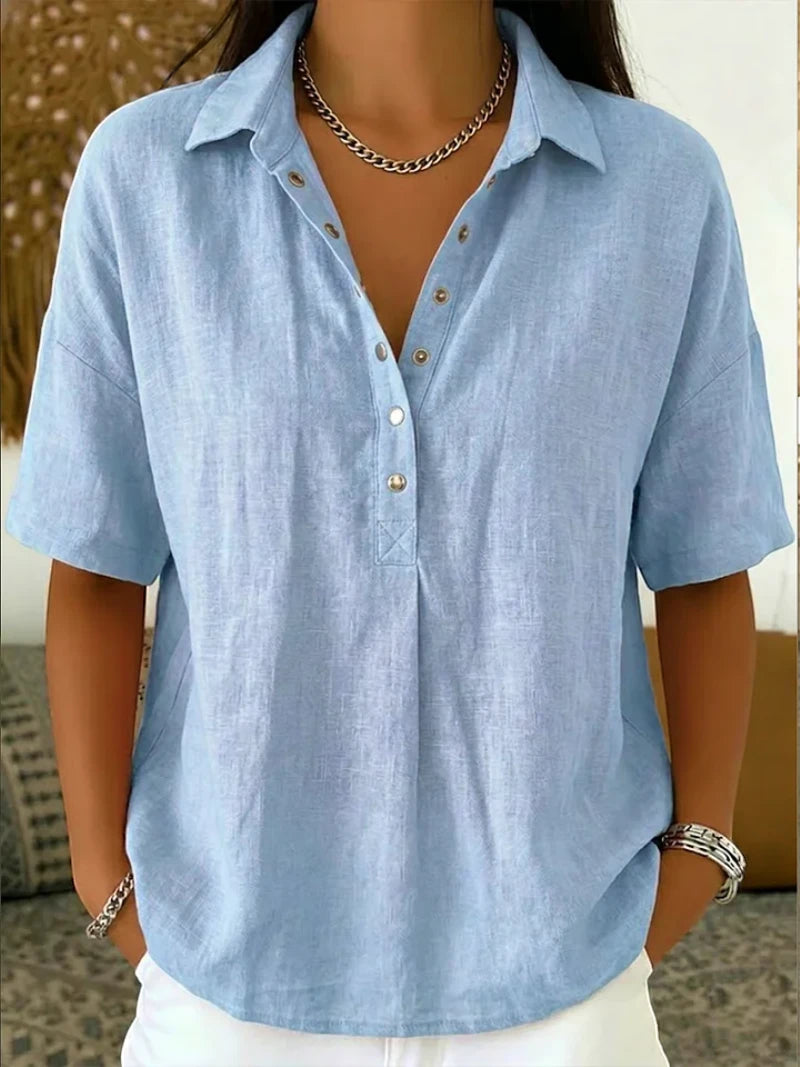 Women's Summer Shirt with V-Neck and Short Sleeve