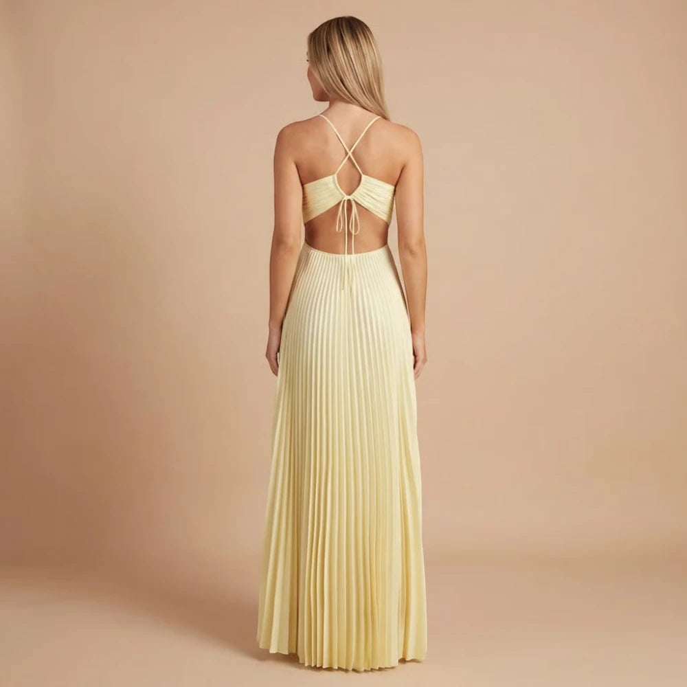 Women's Summer Maxi Wedding Guest Dress with Pleated Skirt