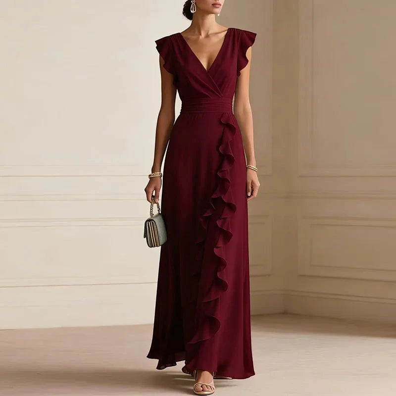 Women's Summer Maxi Wedding Guest Dress with Ruffle Details