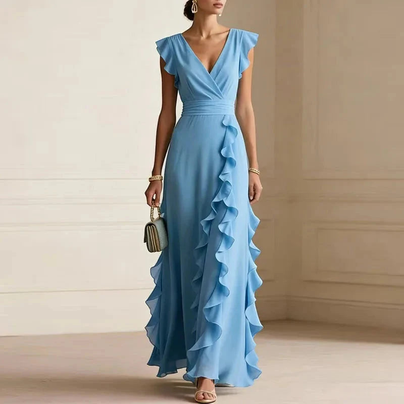 Women's Summer Maxi Wedding Guest Dress with Ruffle Details