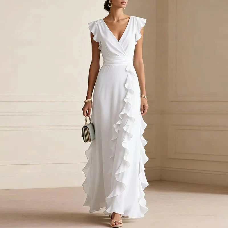 Women's Summer Maxi Wedding Guest Dress with Ruffle Details