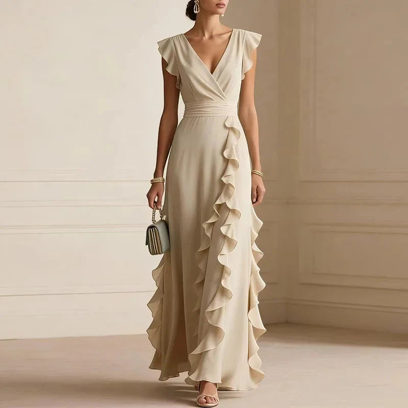 Women's Summer Maxi Wedding Guest Dress with Ruffle Details
