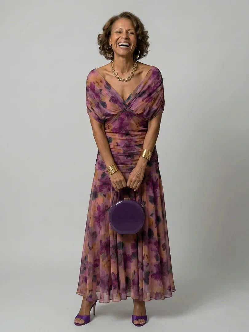 Women's Summer Midi Wedding Guest Dress with Off Shoulder Neckline