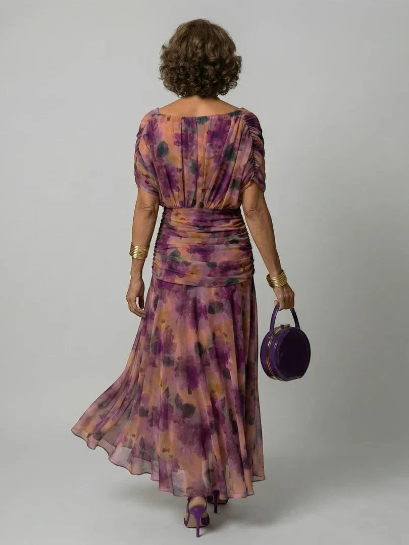 Women's Summer Midi Wedding Guest Dress with Off Shoulder Neckline