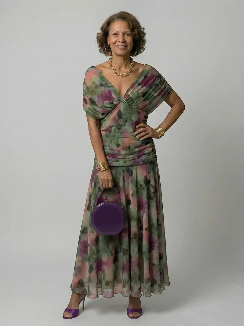 Women's Summer Midi Wedding Guest Dress with Off Shoulder Neckline