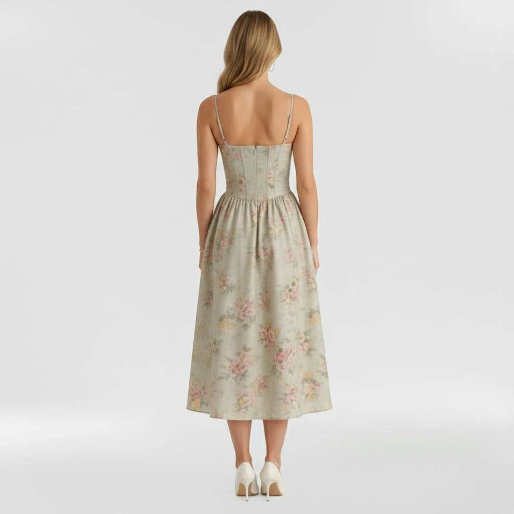 Women's Vintage Casual Midi Summer Dress with Sweetheart Bodice