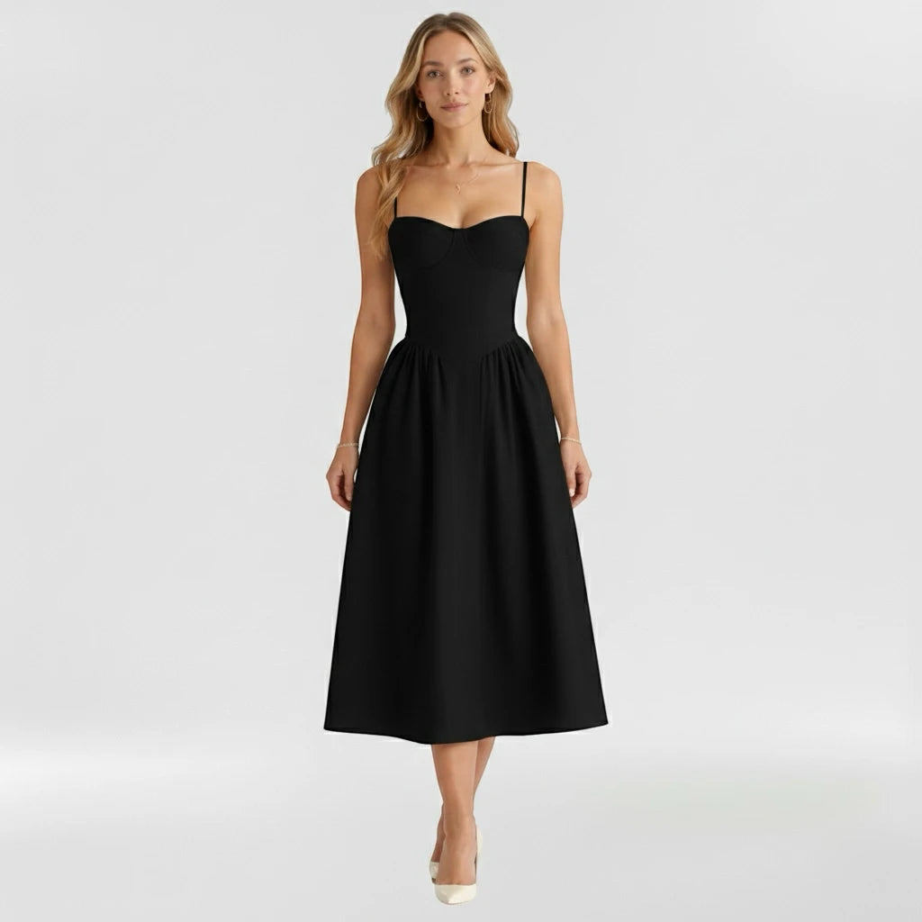 Women's Vintage Casual Midi Summer Dress with Sweetheart Bodice