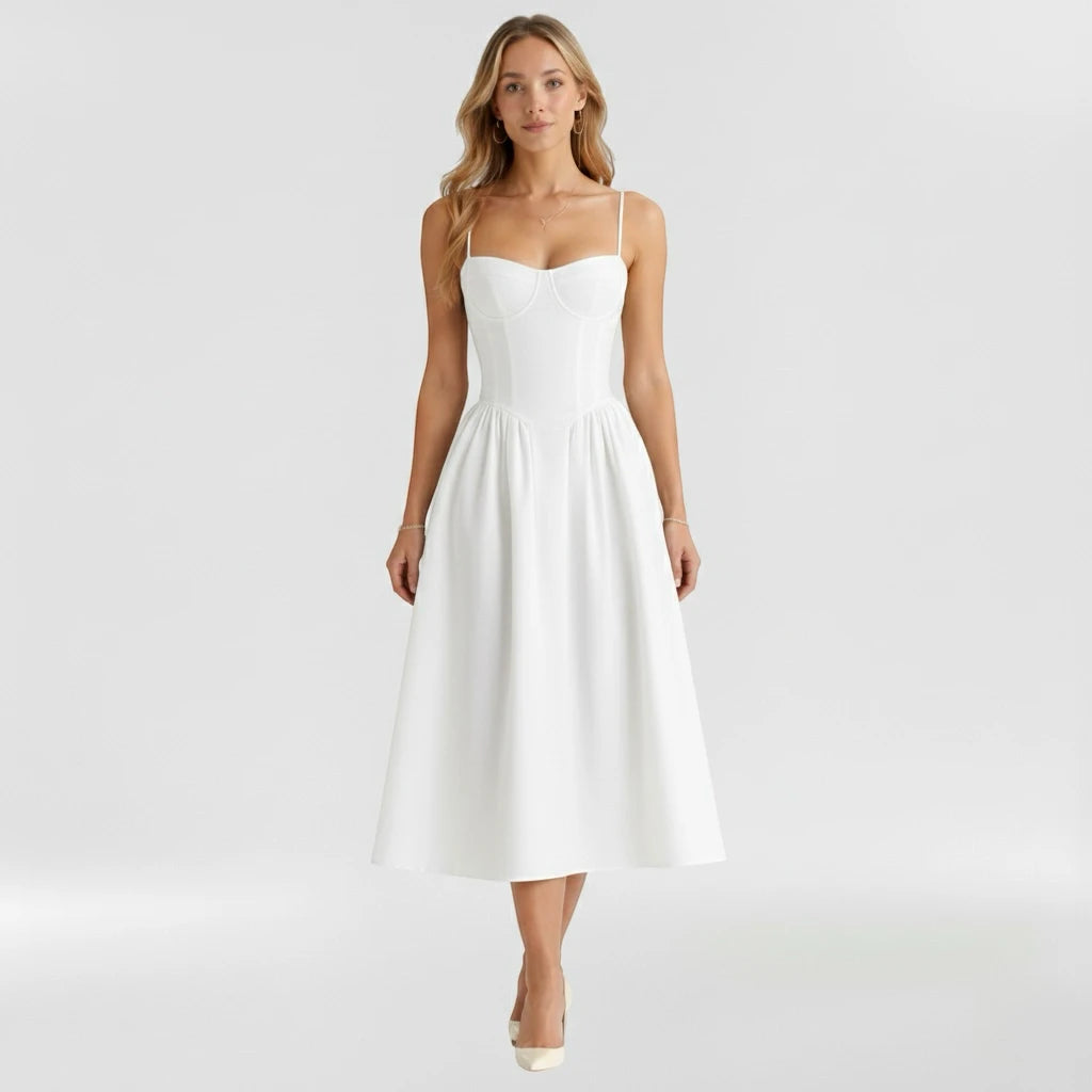 Women's Vintage Casual Midi Summer Dress with Sweetheart Bodice