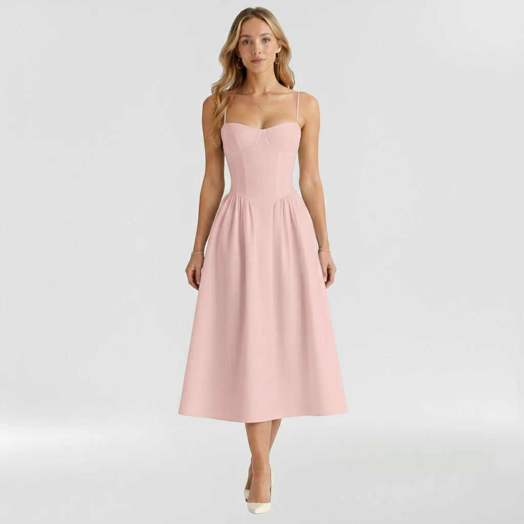 Women's Vintage Casual Midi Summer Dress with Sweetheart Bodice