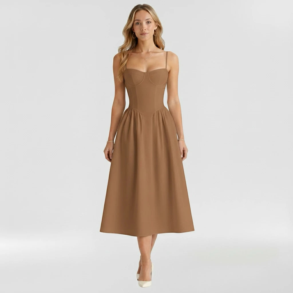 Women's Vintage Casual Midi Summer Dress with Sweetheart Bodice