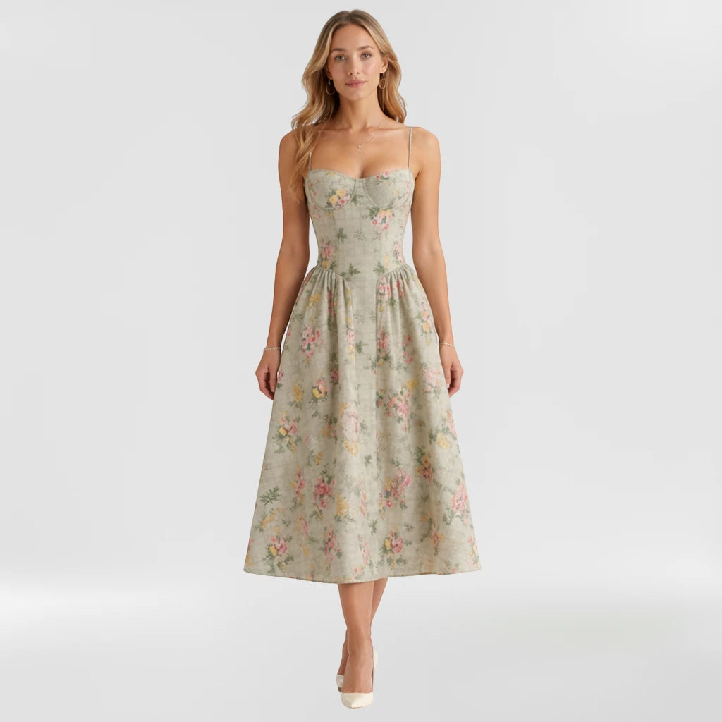 Women's Vintage Casual Midi Summer Dress with Sweetheart Bodice