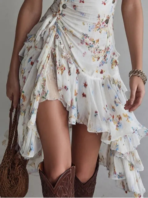 Women's Vintage Floral Mini Summer Dress with V-Neck