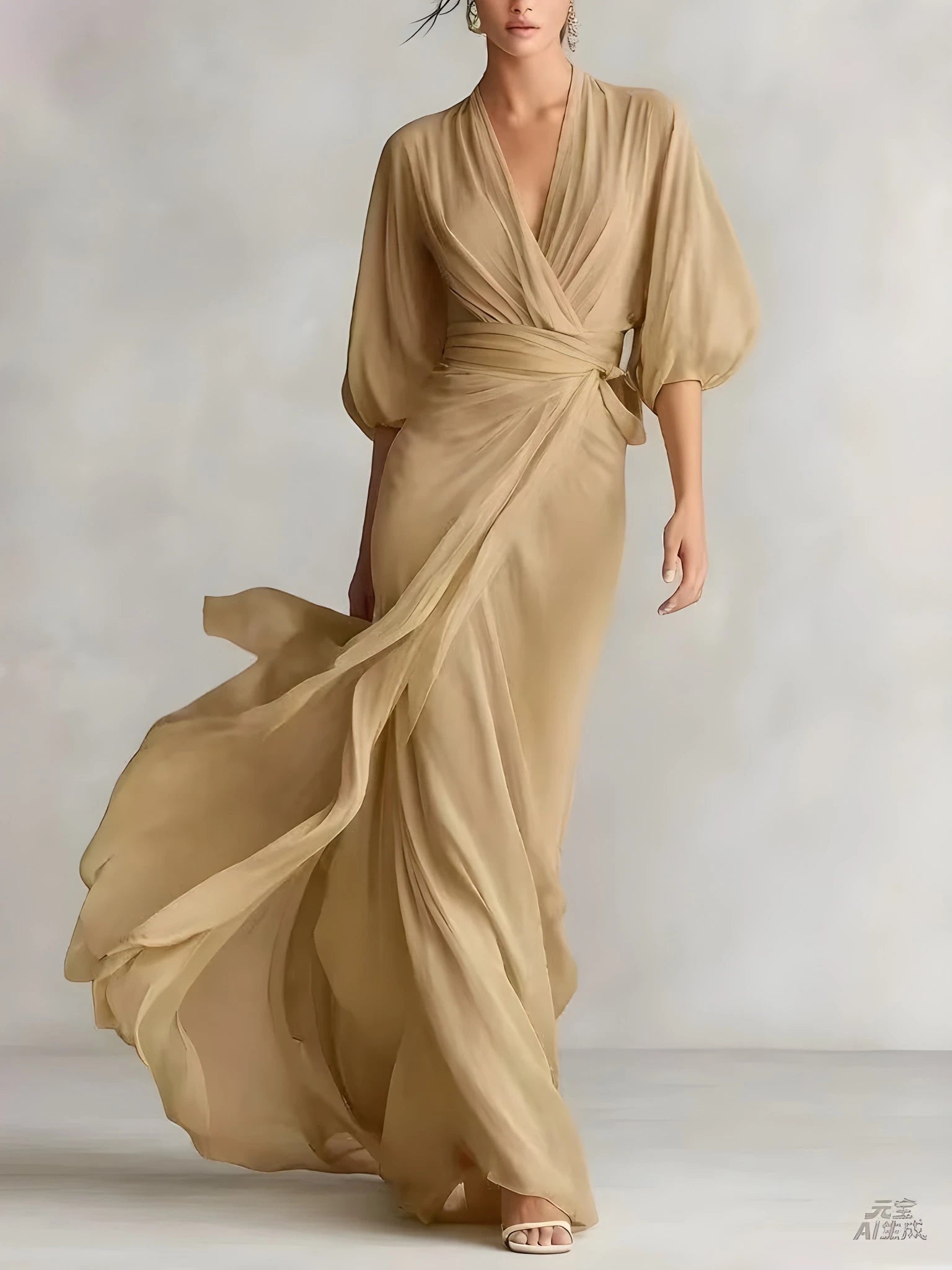 Women's Wedding Guest Maxi Summer Dress with V-Neck
