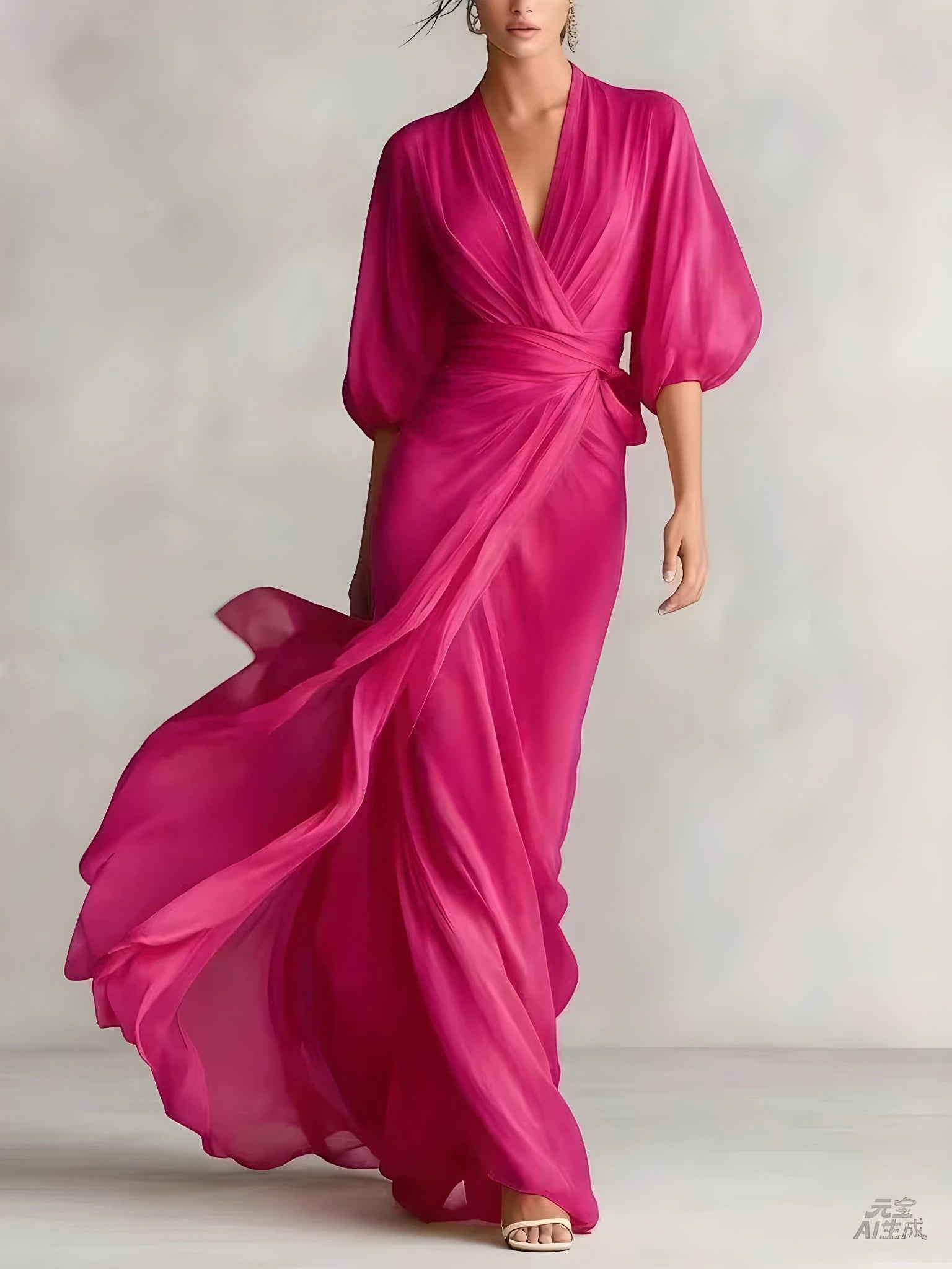 Women's Wedding Guest Maxi Summer Dress with V-Neck