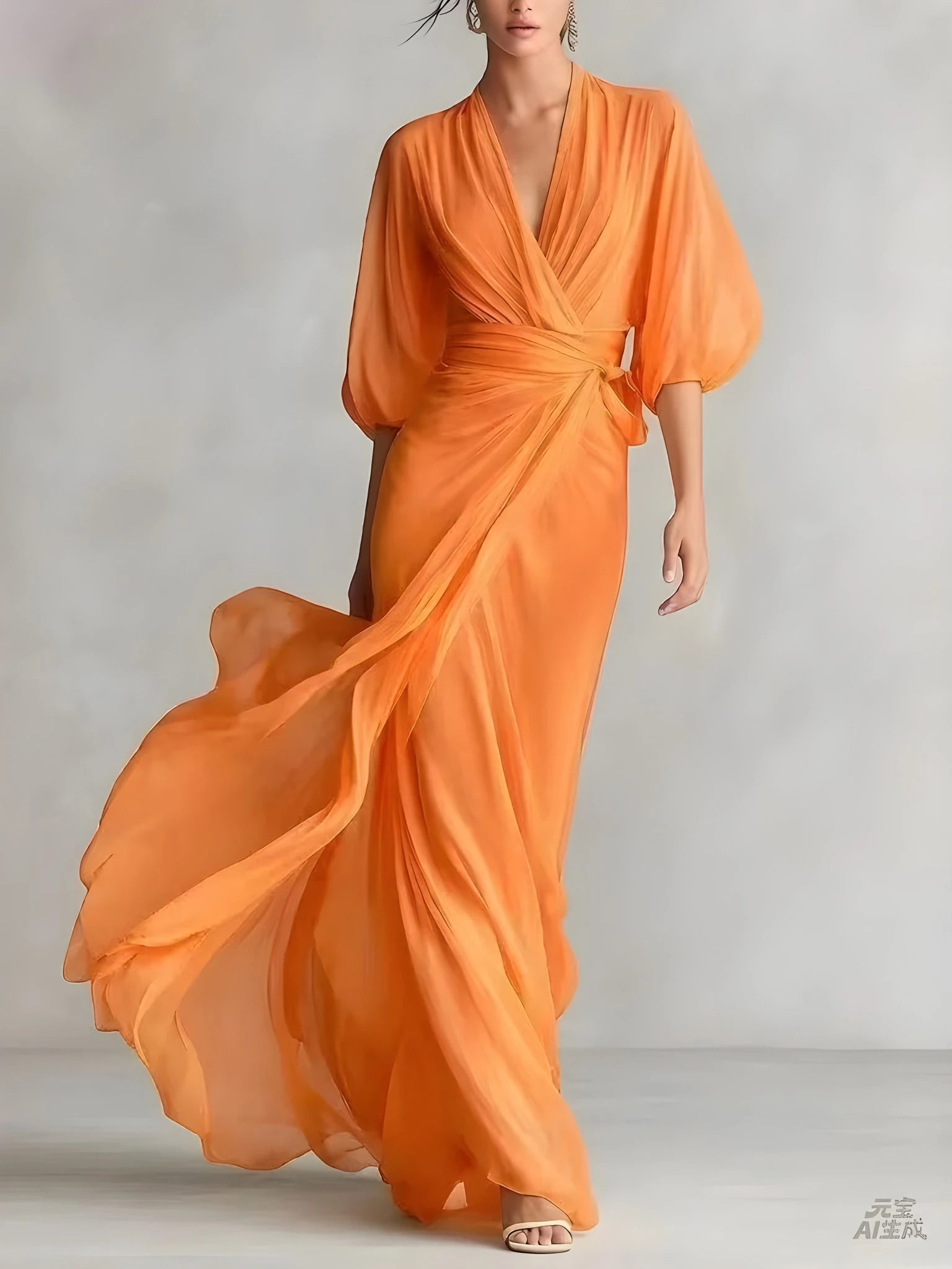 Women's Wedding Guest Maxi Summer Dress with V-Neck