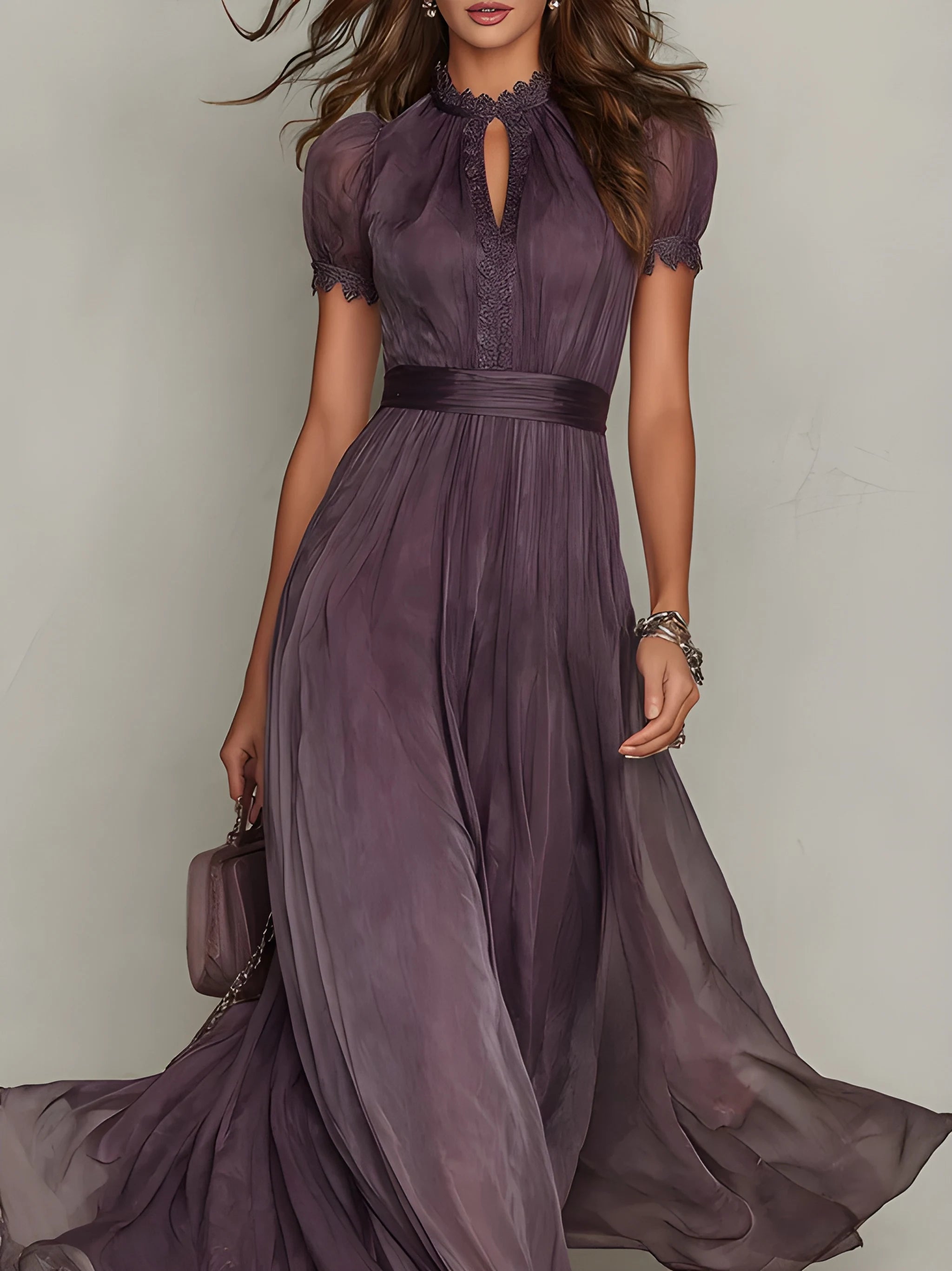 Women's Elegant Vintage Maxi Summer Dress with Keyhole