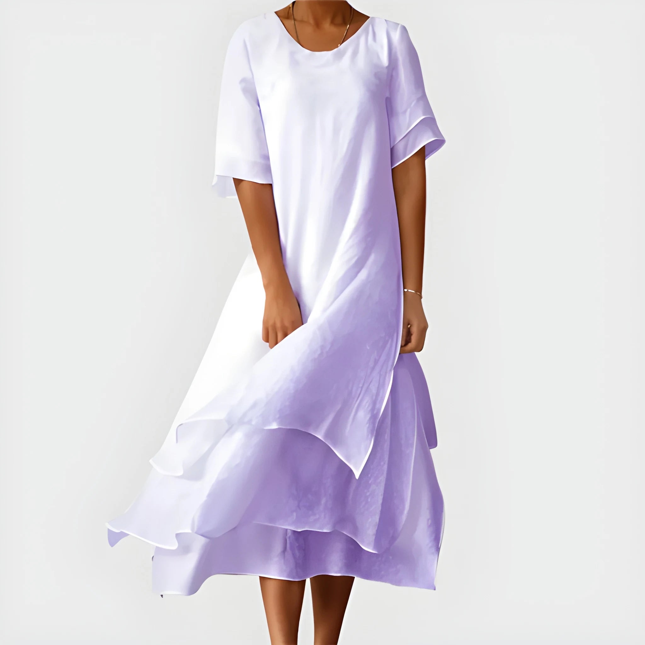 Women's Casual Elegant Midi Summer Dress with Tiered Short Sleeves