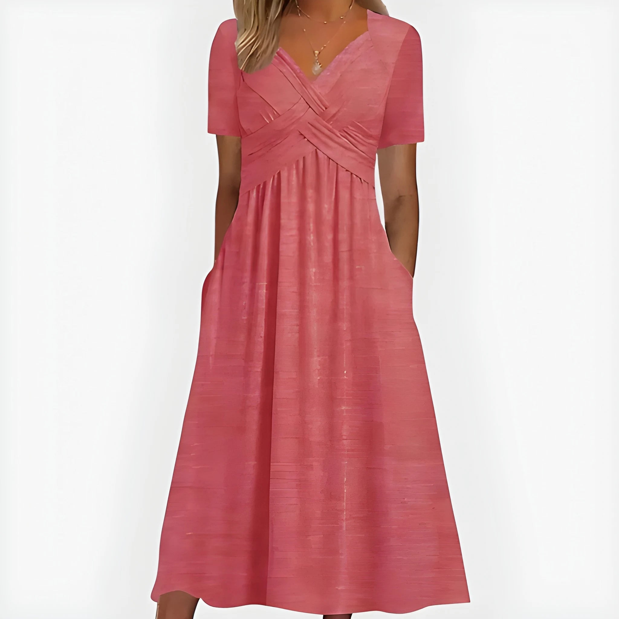 Women's Elegant Flowy Midi Summer Dress with V Neck
