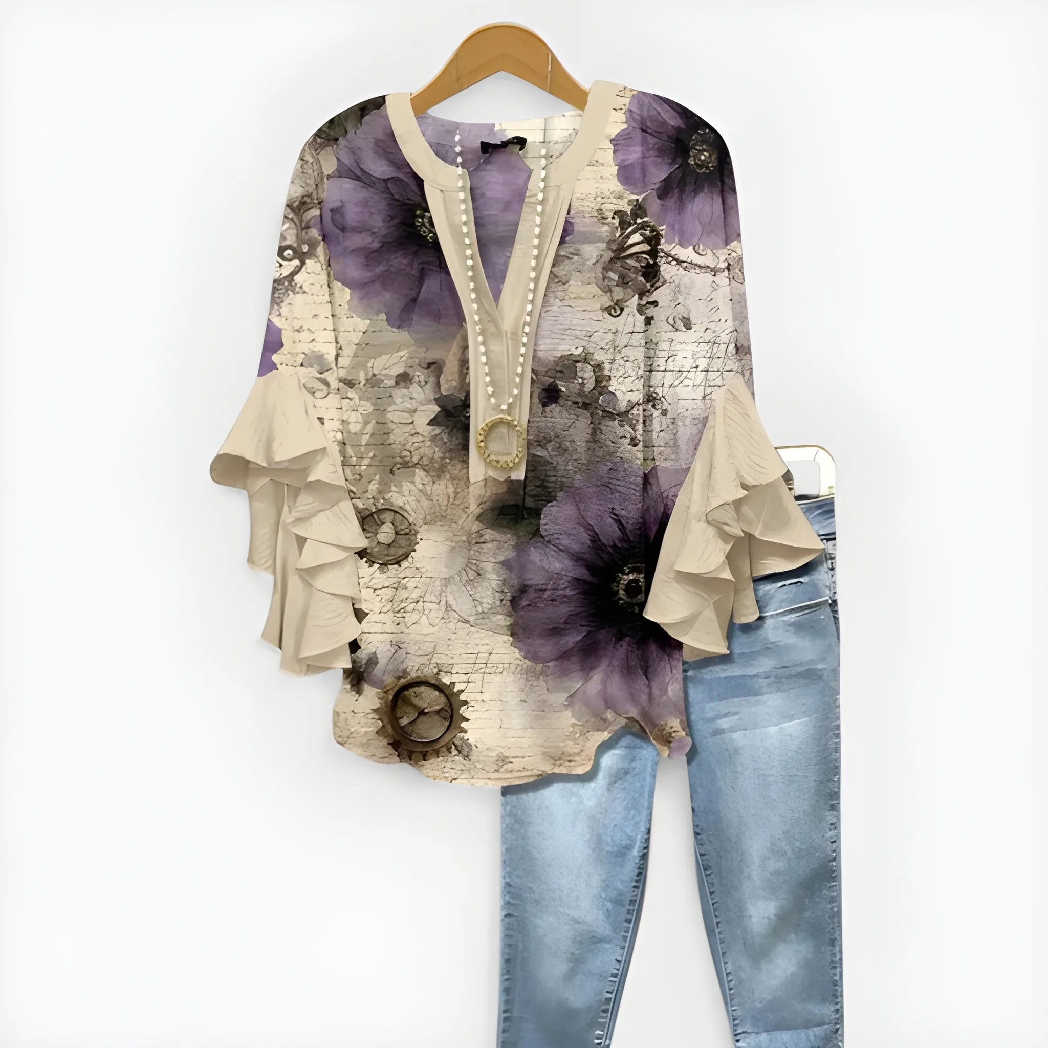 Women's Summer Loose Blouse with V-Neck and Ruffle Sleeves