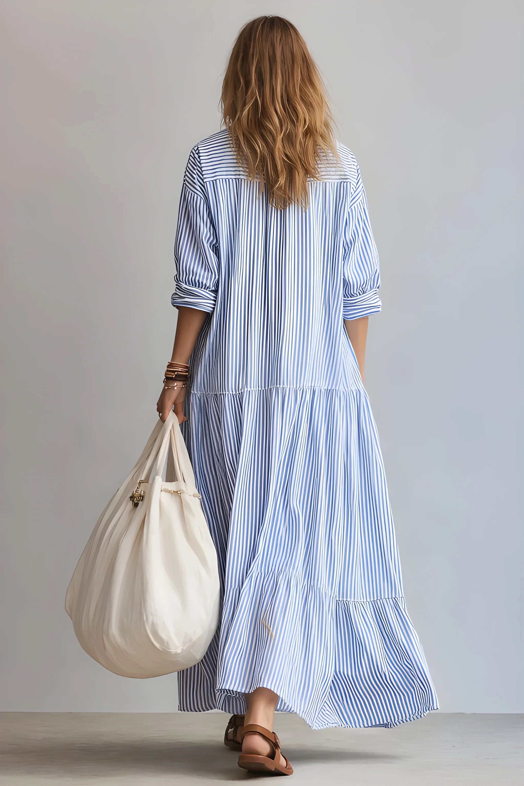 Women's Casual Plaid Maxi Summer Dress with High Neck