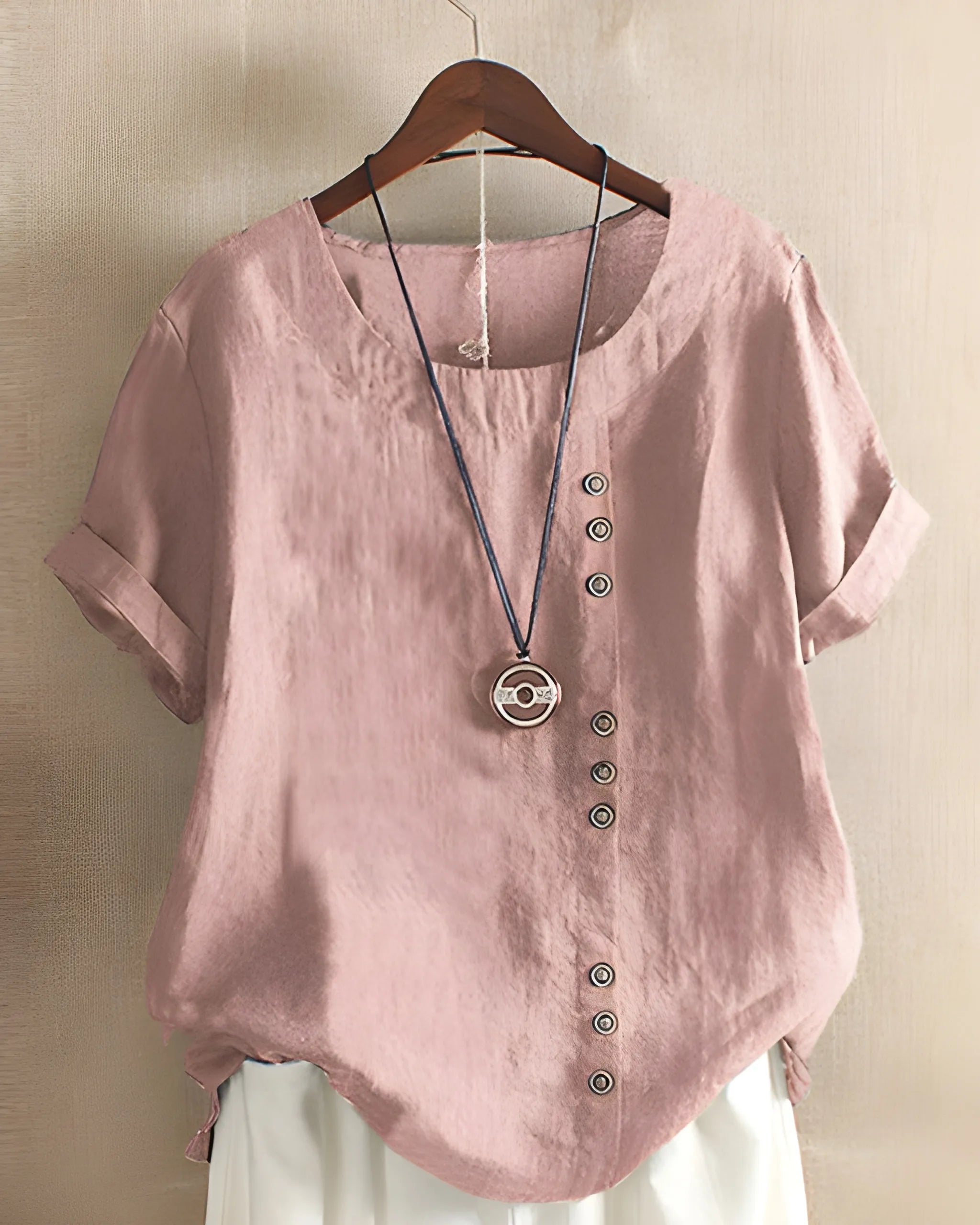 Women's Oversized Summer Tunic Blouse with Crew Neck and Short Sleeve