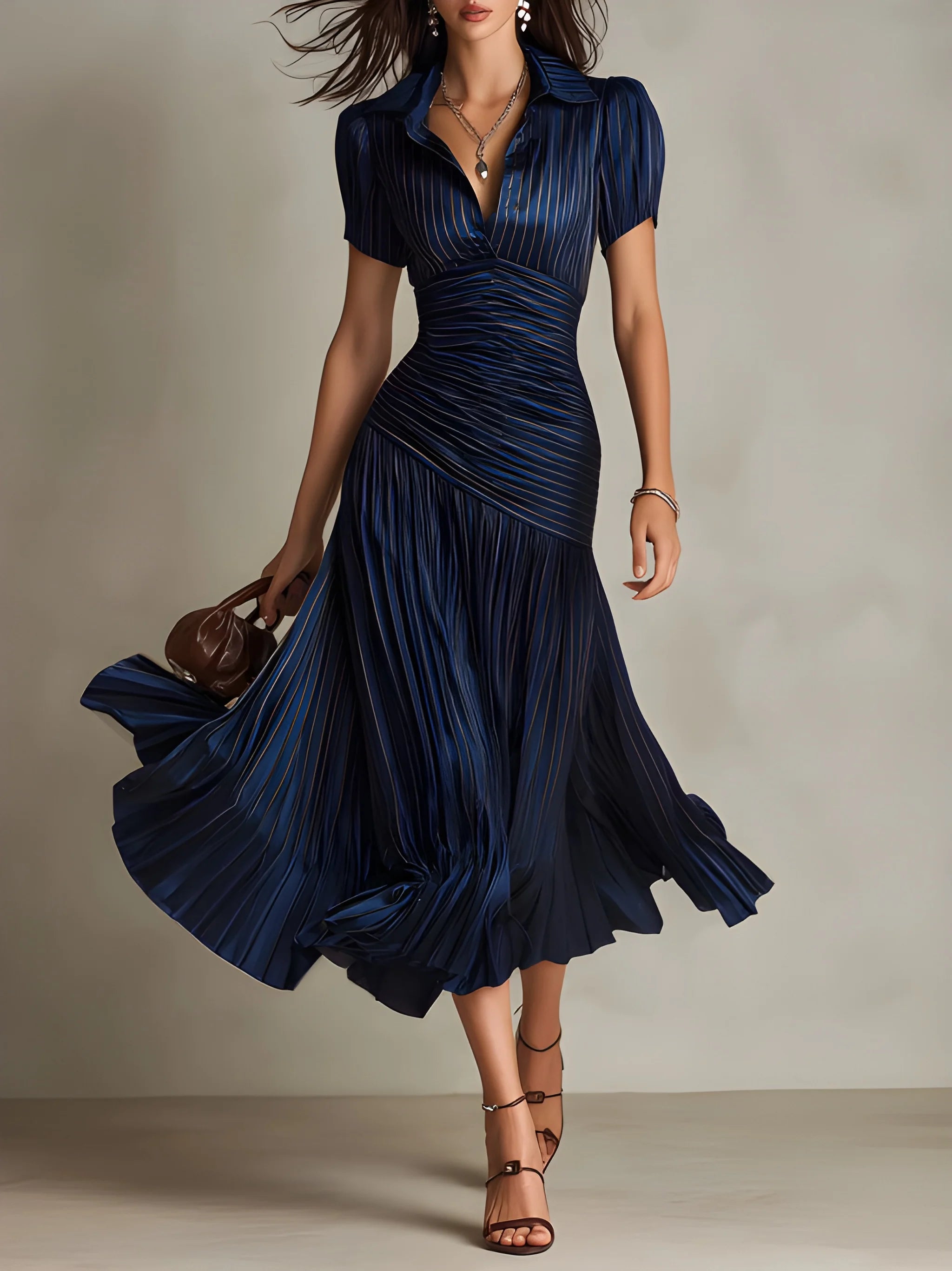 Women's Vintage Plaid Midi Summer Dress with Short Sleeves