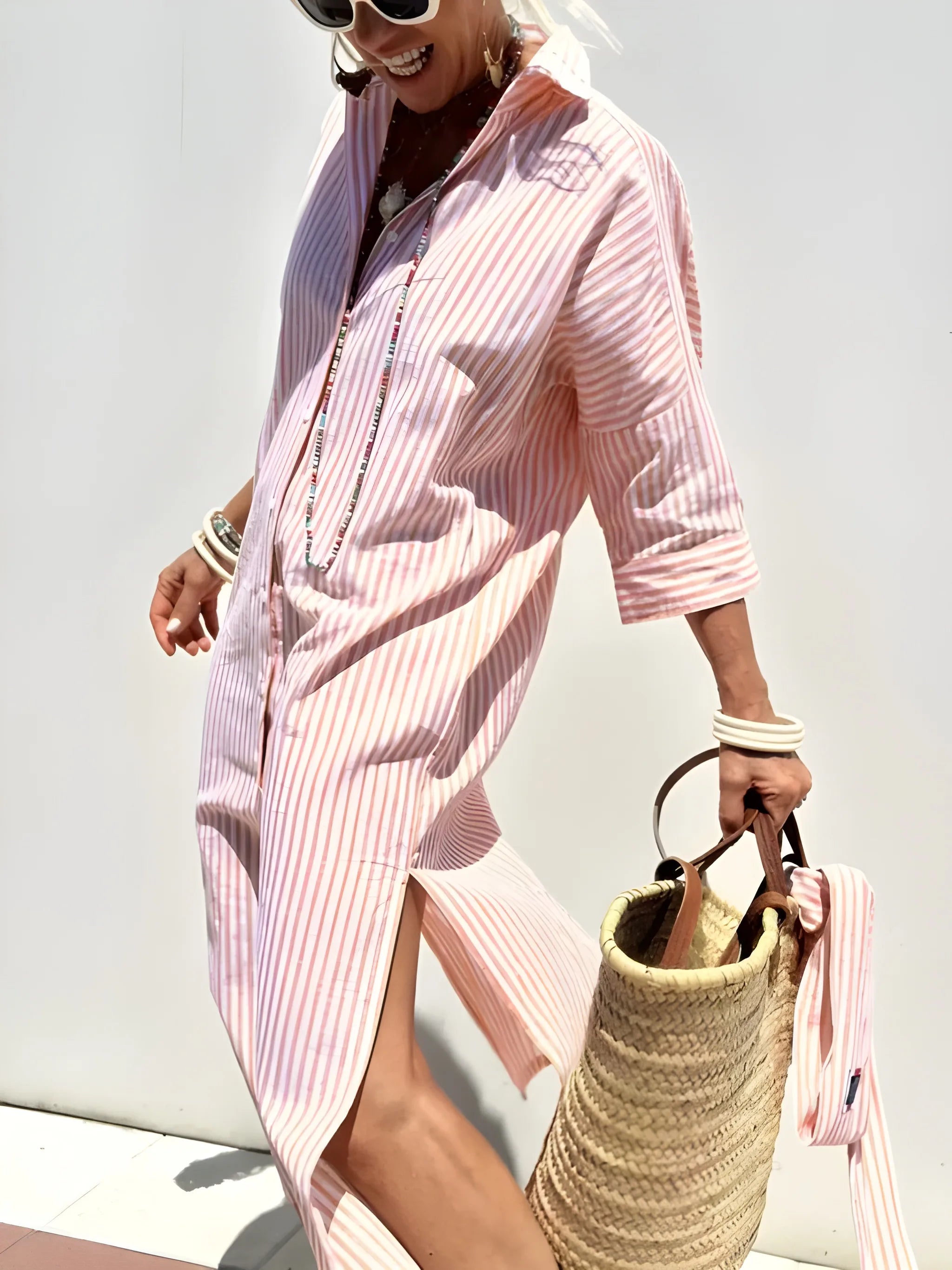 Women's Casual Printed Midi Summer Dress with 3/4 Sleeve