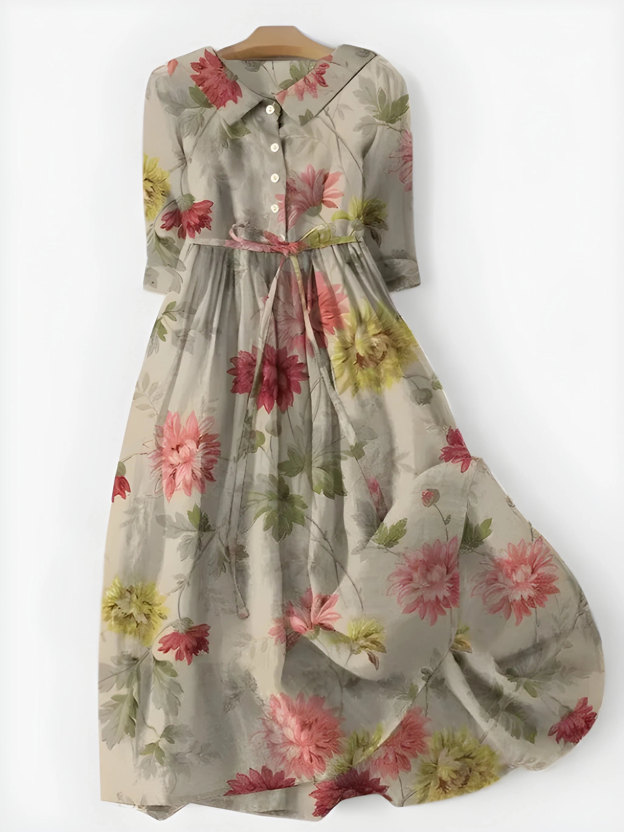 Women's Floral Elegant Midi Summer Dress with 3/4 Sleeve