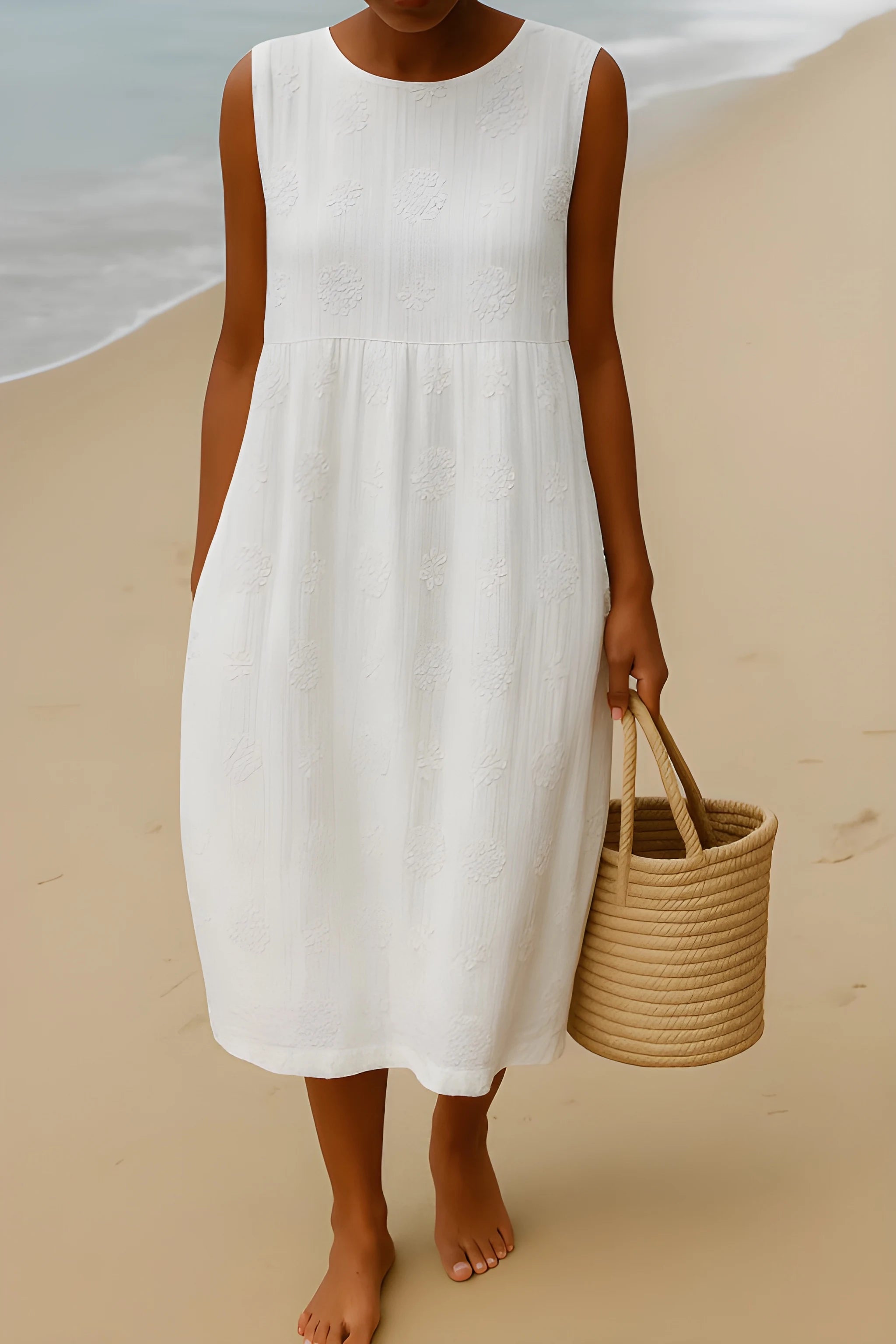 Women's Vintage Casual Midi Summer Dress with Embroidered Pattern
