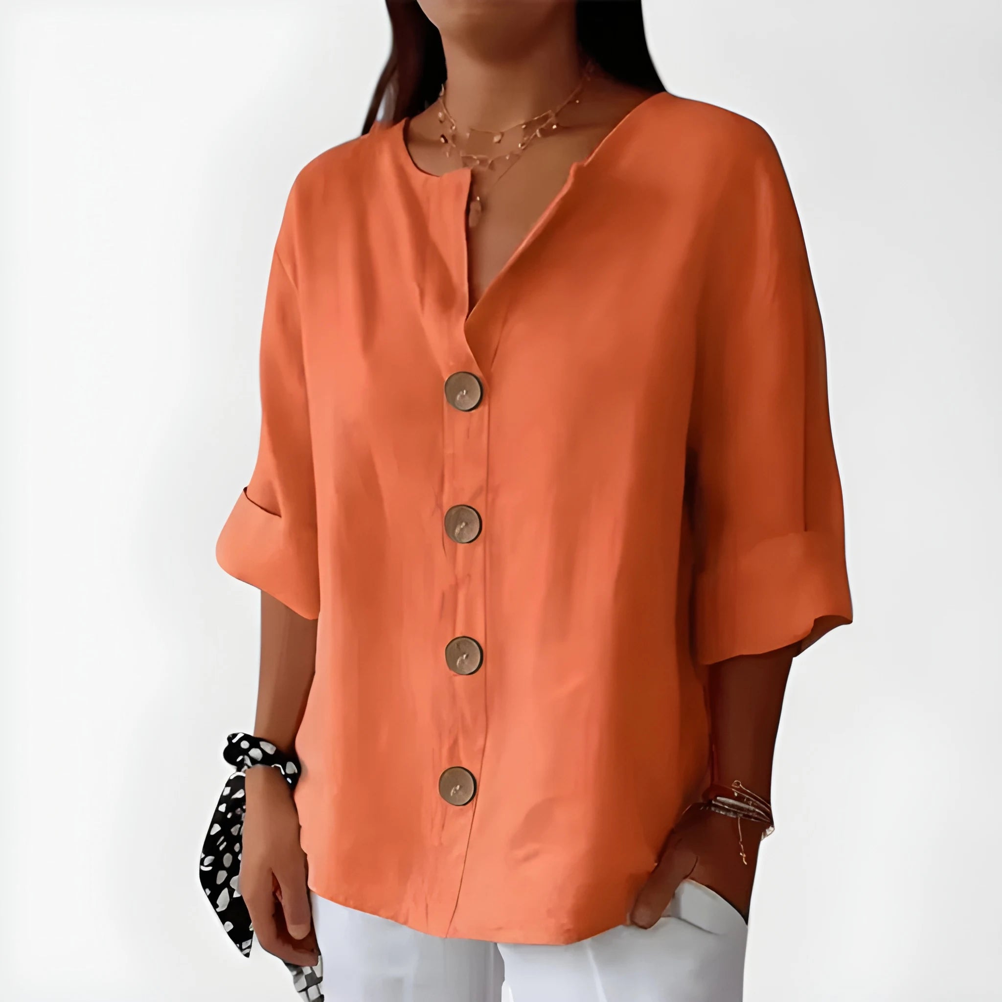 Women's Summer Loose Shirt with V-Neck and Short Sleeve