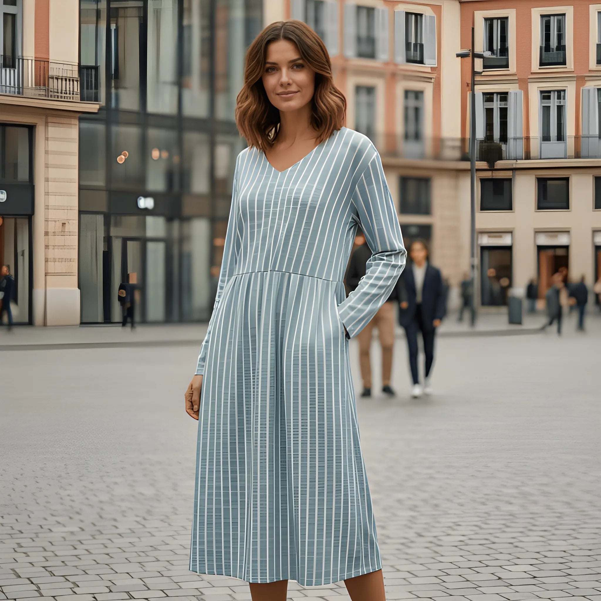 Women's Casual Flowy Midi Summer Dress with V Neck